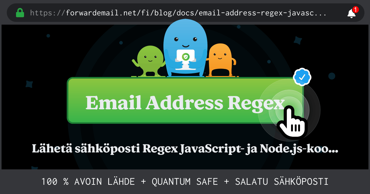 Lähetä sähköpostilla Regex JavaScript ja Node.js
