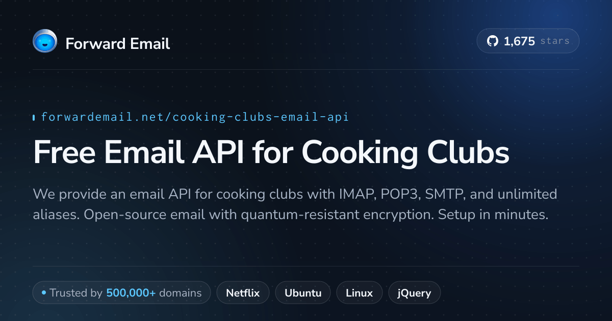 Api Cook Free Email API for Cooking Clubs