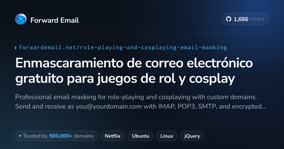 Enmascaramiento de correo electrónico gratuito para juegos de rol y cosplay