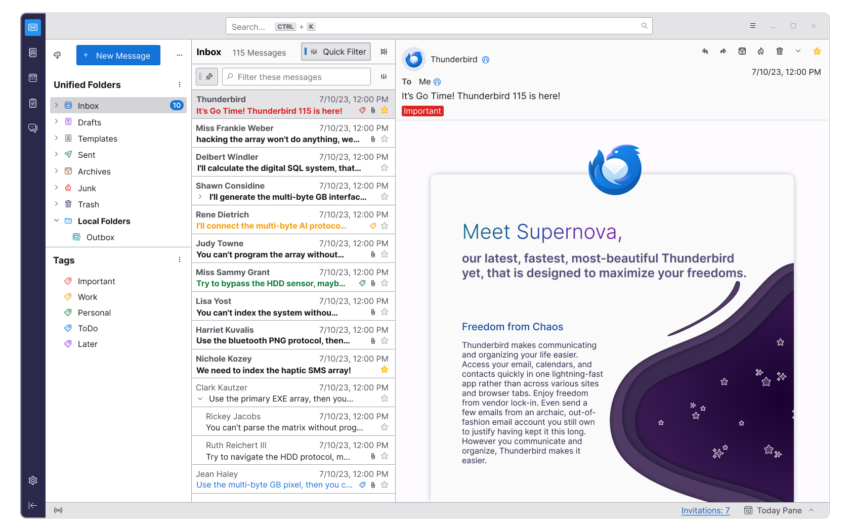 Mozilla Thunderbird müşteri için açık kaynak Gentoo Linux e-postasıdır ve JavaScript &amp; C++ programlama dilinde yazılmıştır.