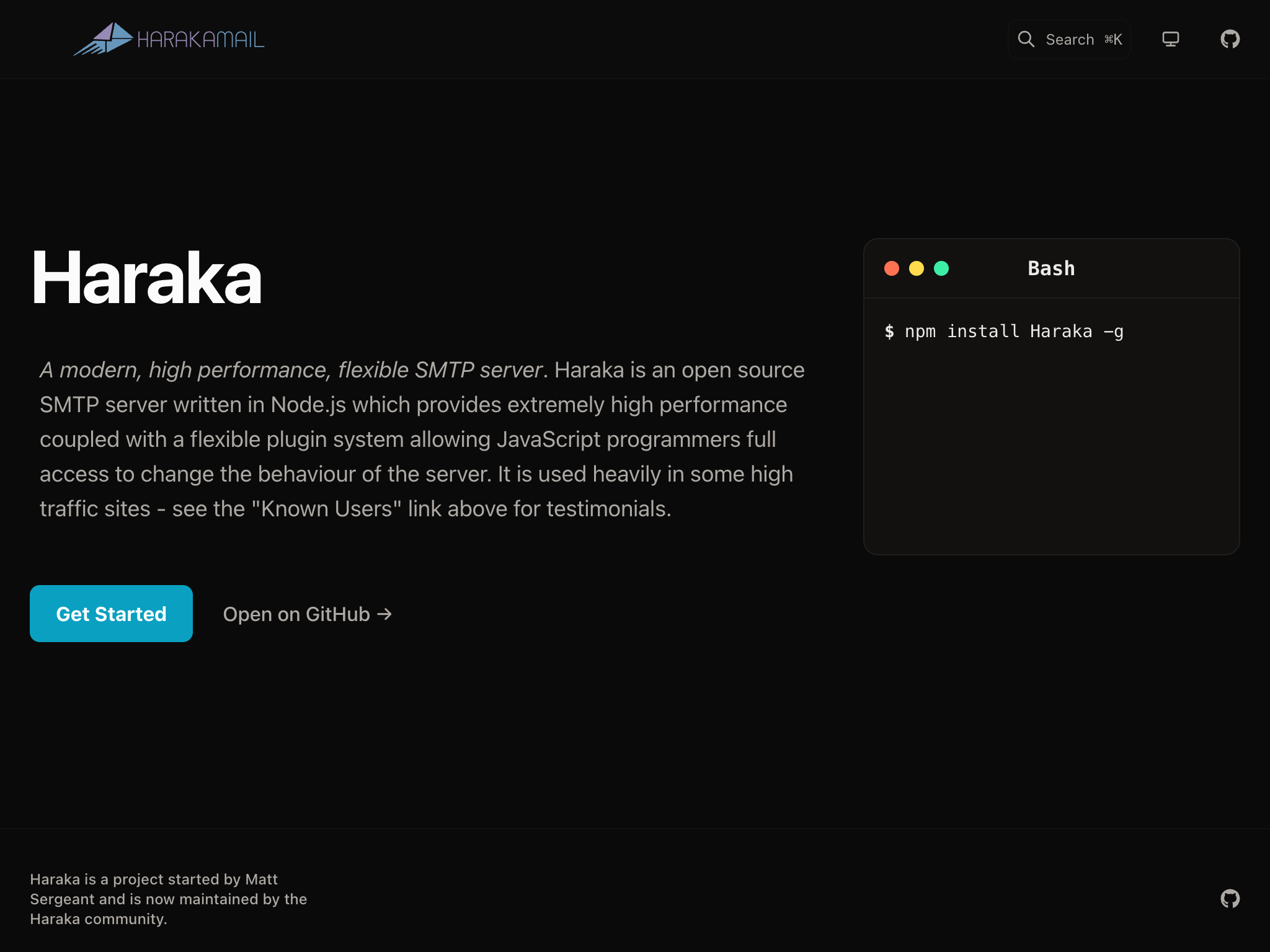 Haraka är ett e-postmeddelande med öppen källkod server för Desktop .