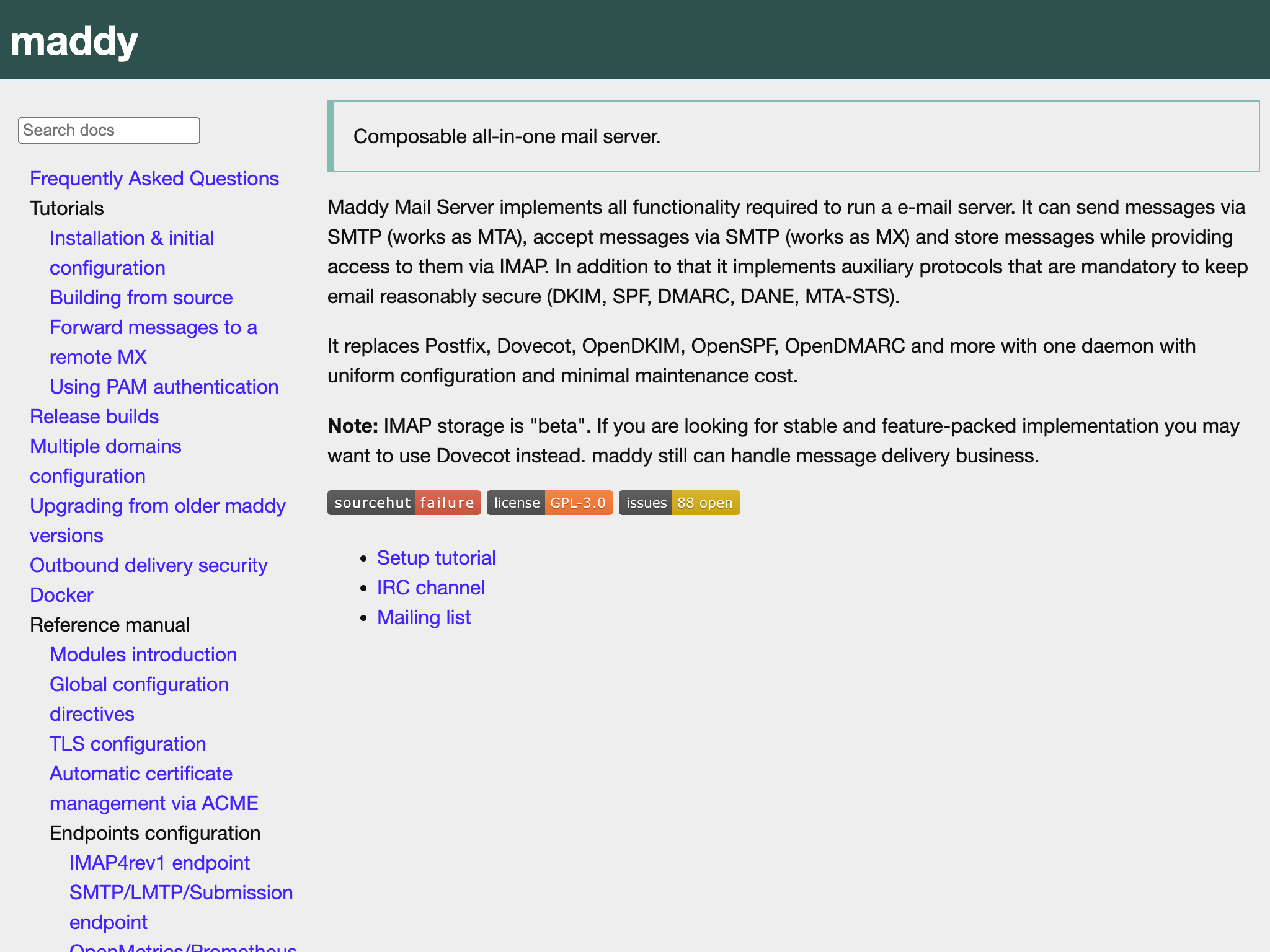 Maddy Mail Server là email nguồn mở máy chủ dành cho Oracle Linux .