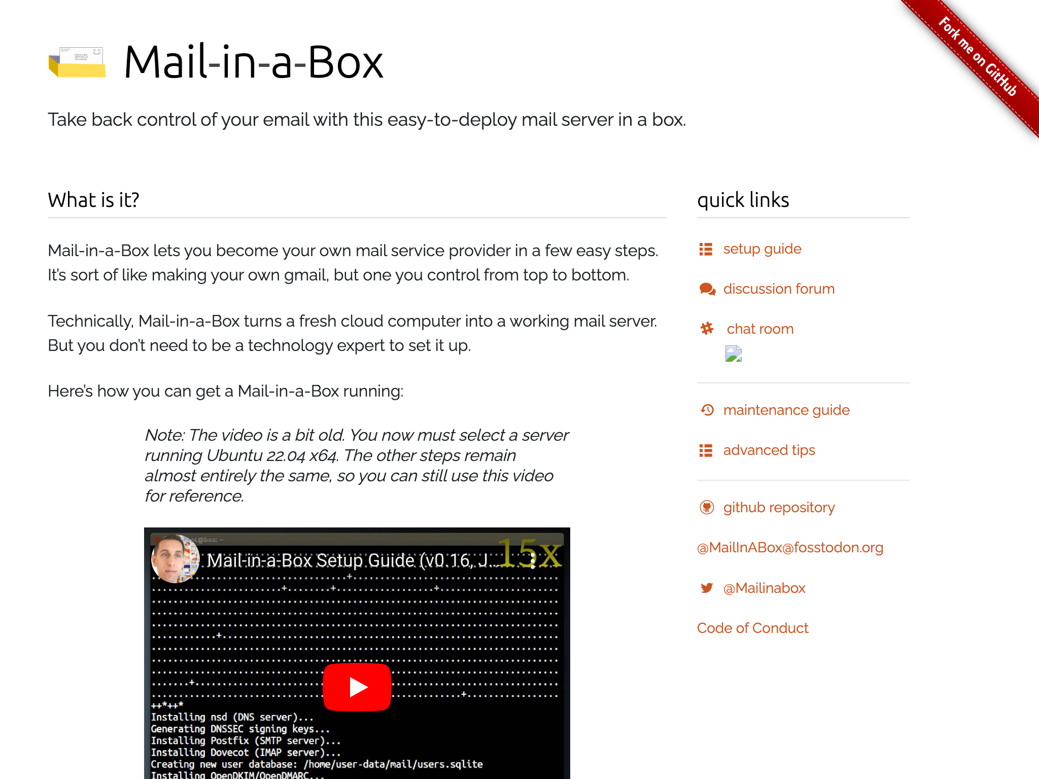 Mail-in-a-Box on avoimen lähdekoodin sähköposti palvelin käyttäjälle PinePhone PINE64 .