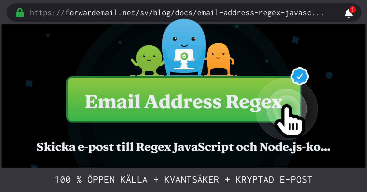 Skicka e-post till Regex JavaScript och Node.js
